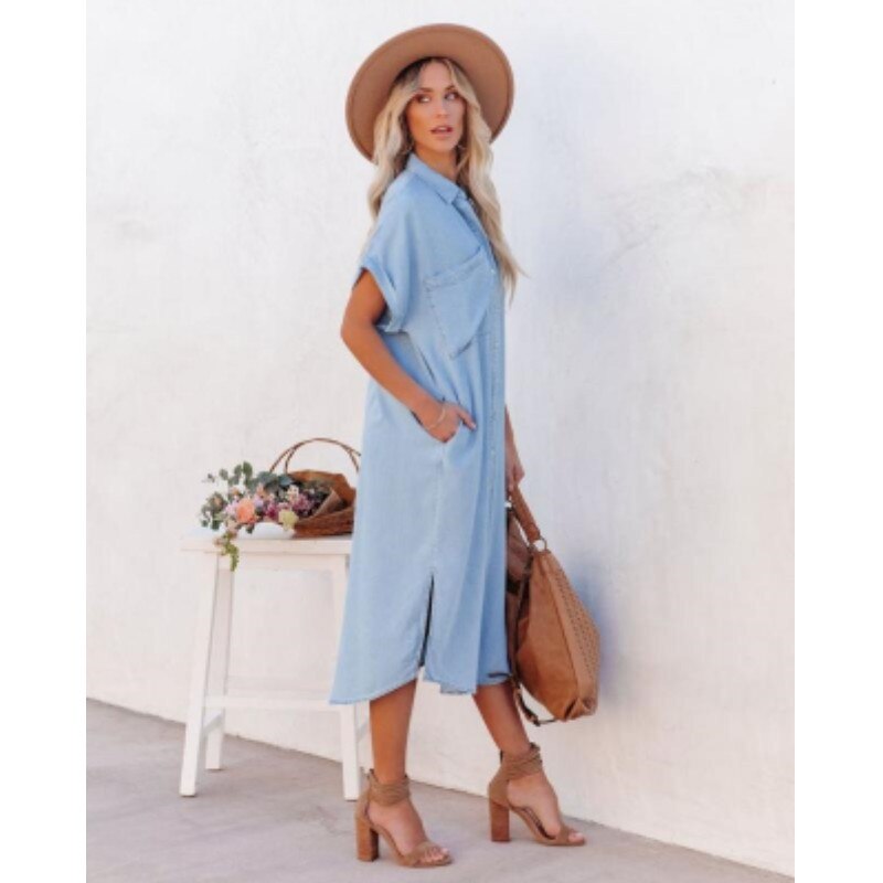 Women's Summer Denim Cotton Shirt Mini Dress