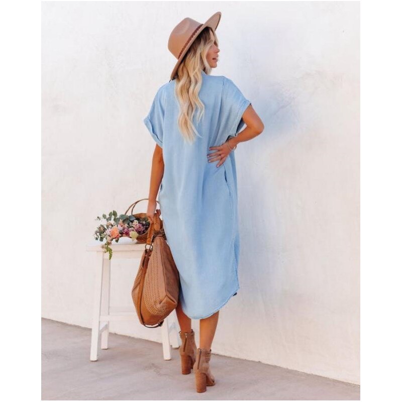Women's Summer Denim Cotton Shirt Mini Dress