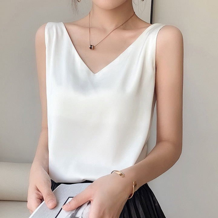 Silk Tank Top Women's Cotton Blend V-Neck Sleeveless Blouse Summer Camisole
