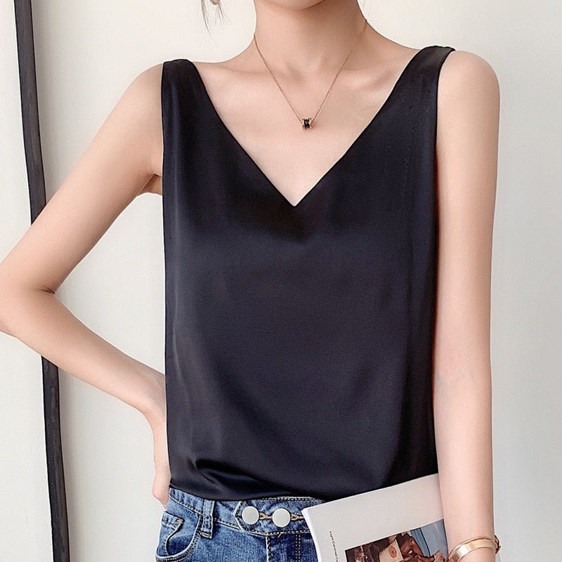 Silk Tank Top Women's Cotton Blend V-Neck Sleeveless Blouse Summer Camisole