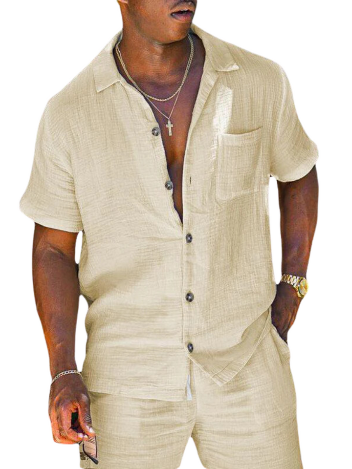 Men's Cotton Shirt and Shorts Set Summer