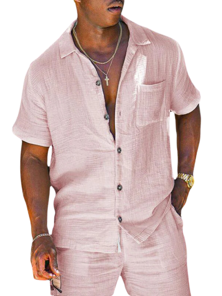 Men's Cotton Shirt and Shorts Set Summer