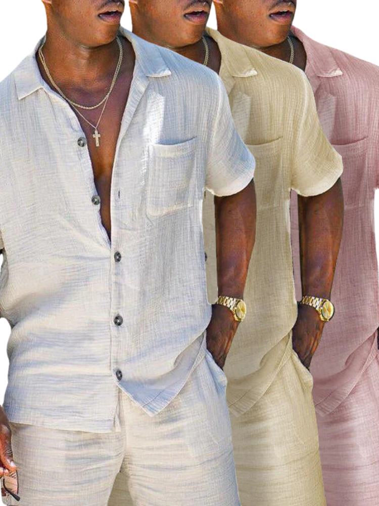 Men's Cotton Shirt and Shorts Set Summer