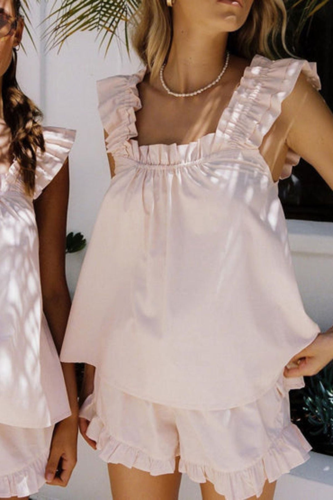 Two-piece Ruffle Pajama Set Lightweight Cotton Summer Sleepwear for Women