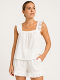 Two-piece Ruffle Pajama Set Lightweight Cotton Summer Sleepwear for Women