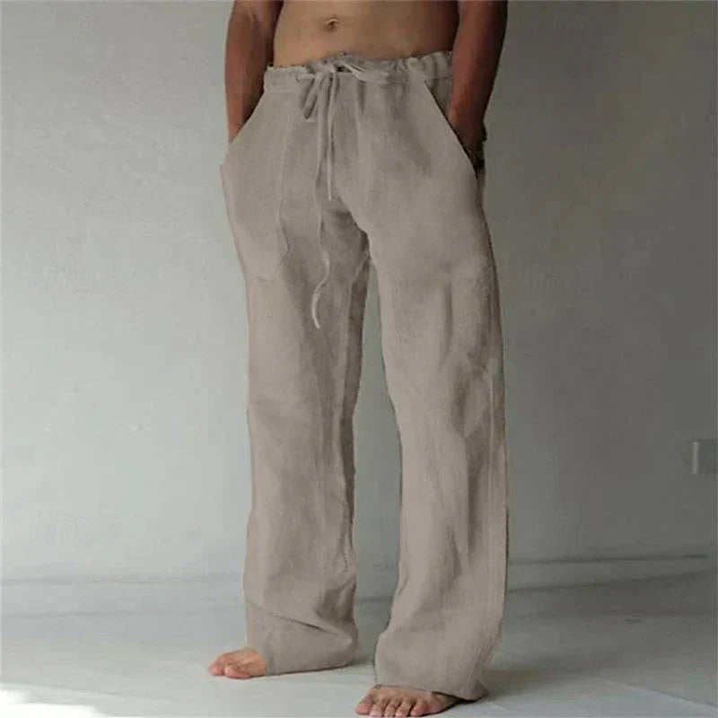 Linen Trousers for Men Lightweight Summer Casual Baggy Beach Pants