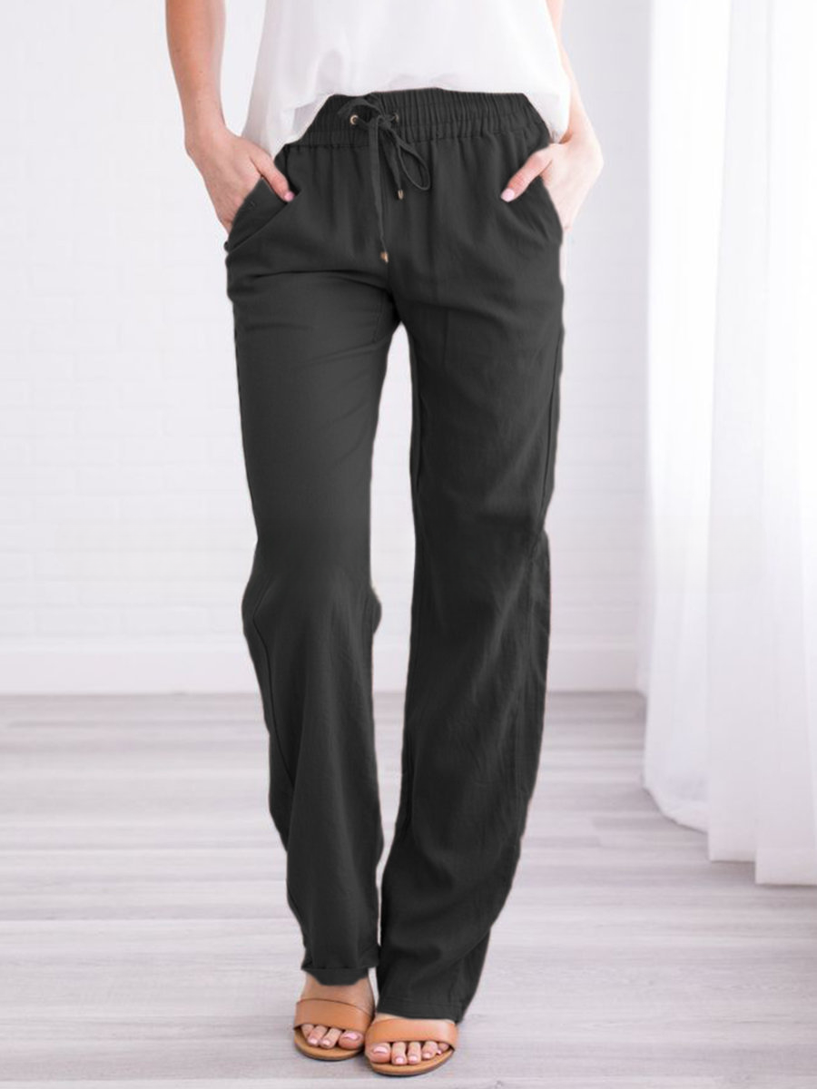 Cotton Linen Summer Trousers for Men Relaxed Fit Straight Leg Pants