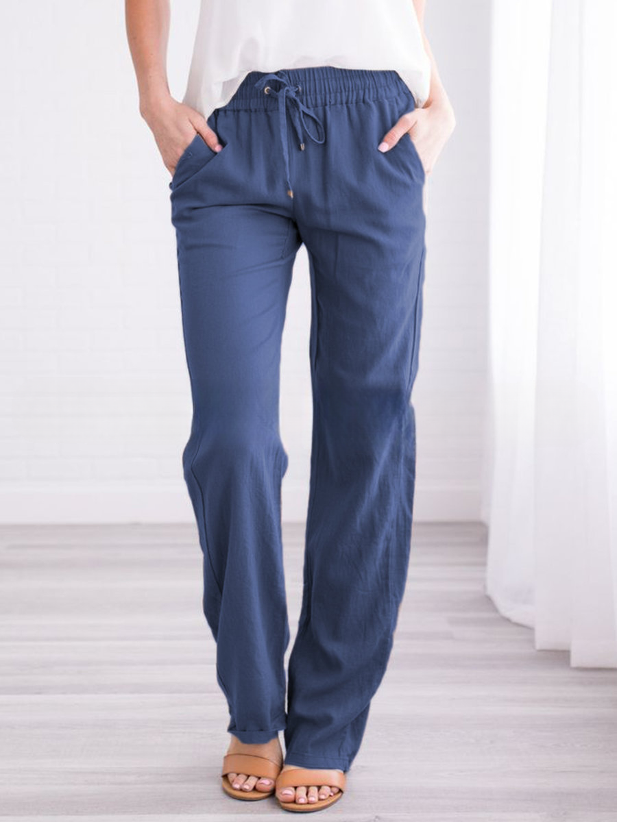 Cotton Linen Summer Trousers for Men Relaxed Fit Straight Leg Pants