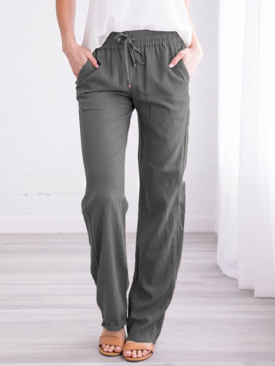 Cotton Linen Summer Trousers for Men Relaxed Fit Straight Leg Pants