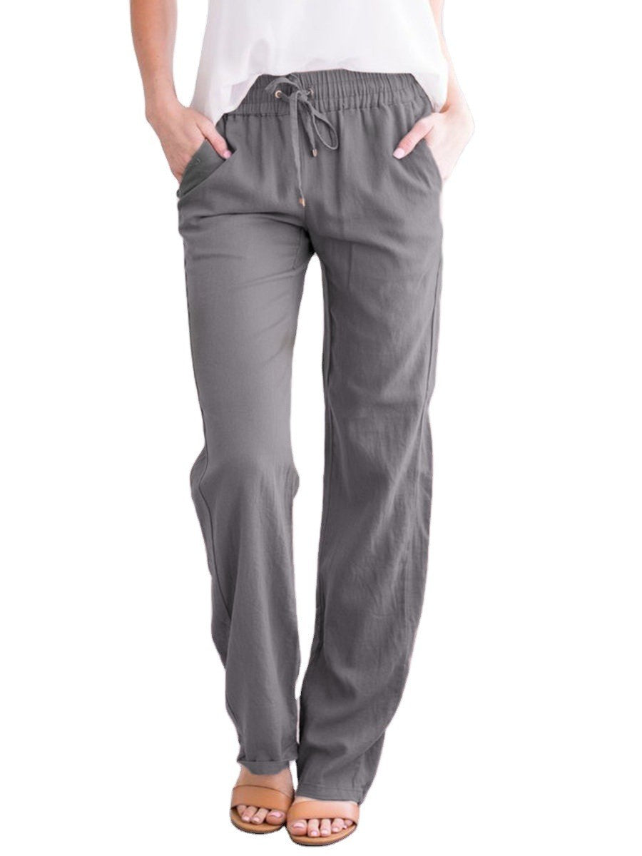 Cotton Linen Summer Trousers for Men Relaxed Fit Straight Leg Pants