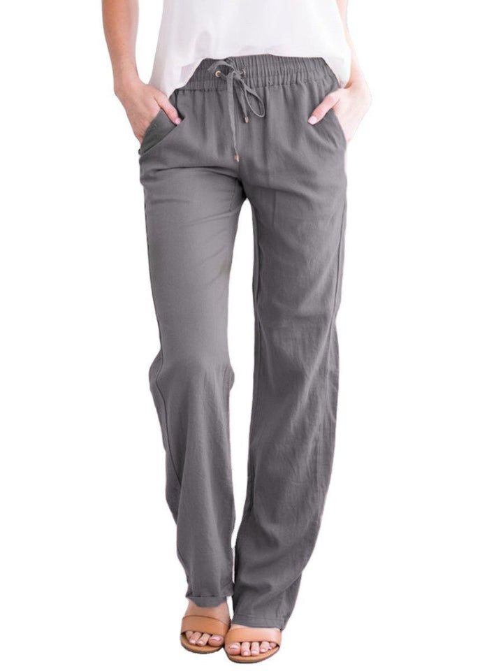 Cotton Linen Summer Trousers for Men Relaxed Fit Straight Leg Pants