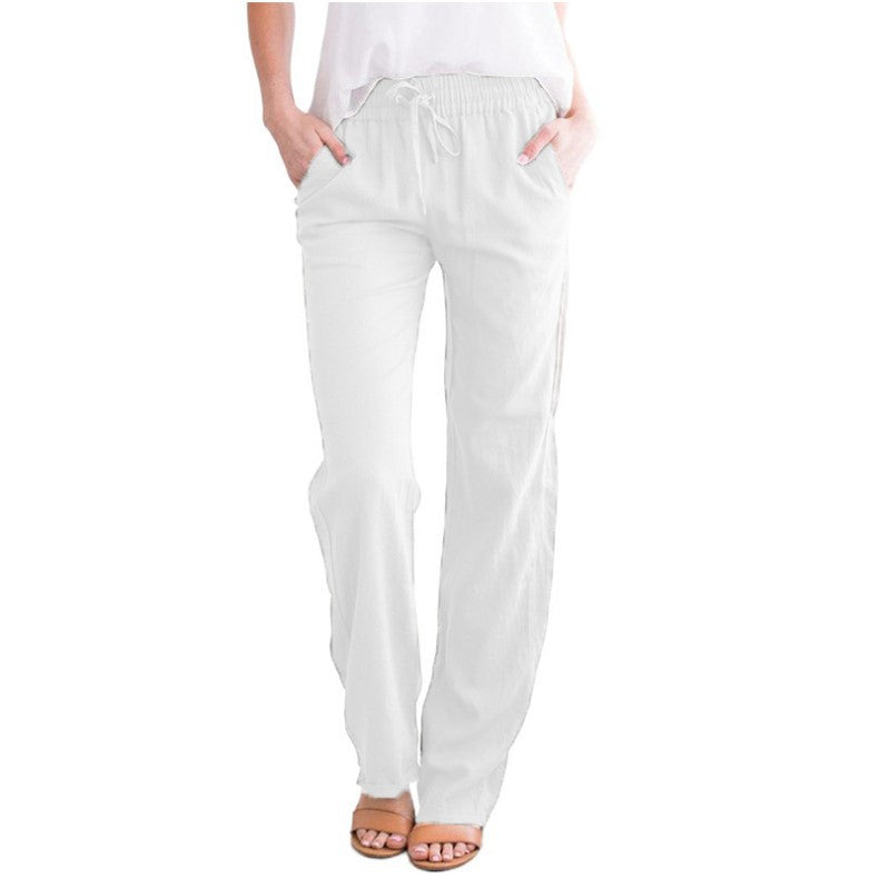 Cotton Linen Summer Trousers for Men Relaxed Fit Straight Leg Pants