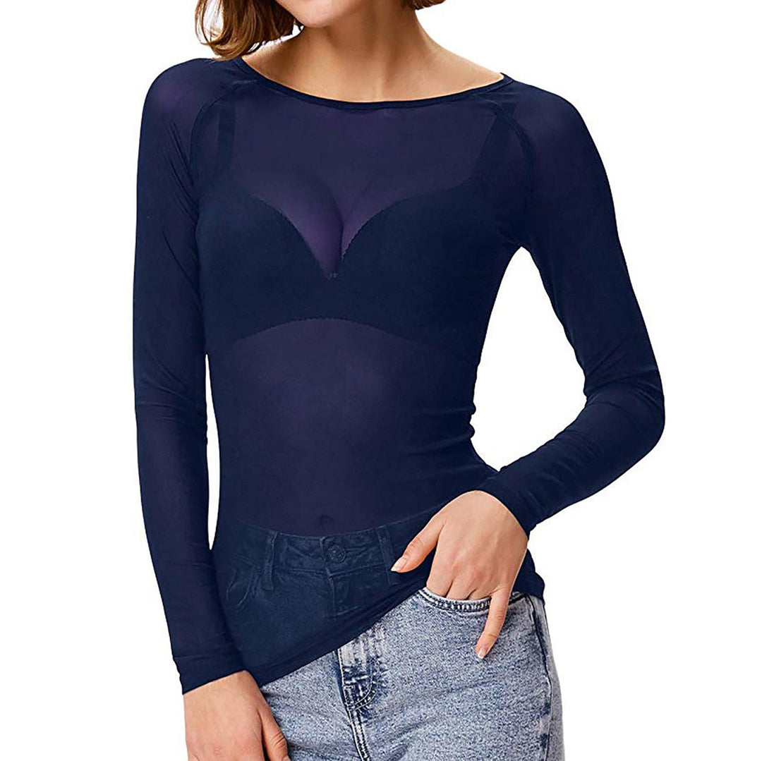 Women's Sheer Mesh Long Sleeve Top Summer Layering Shirt