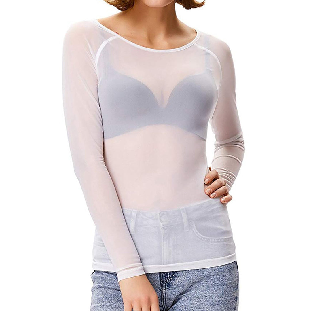 Women's Sheer Mesh Long Sleeve Top Summer Layering Shirt