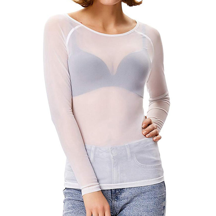 Women's Sheer Mesh Long Sleeve Top Summer Layering Shirt