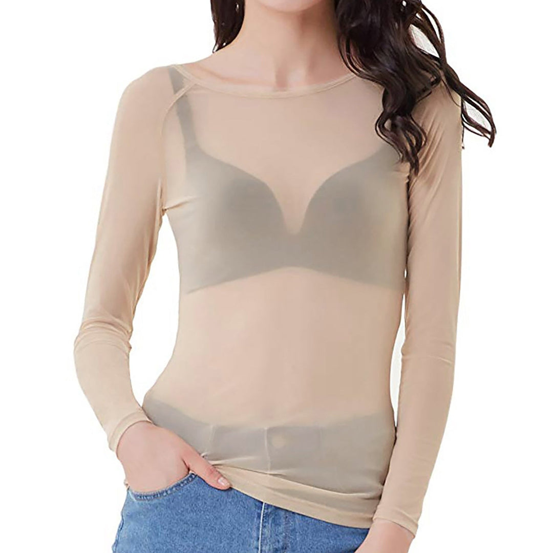 Women's Sheer Mesh Long Sleeve Top Summer Layering Shirt