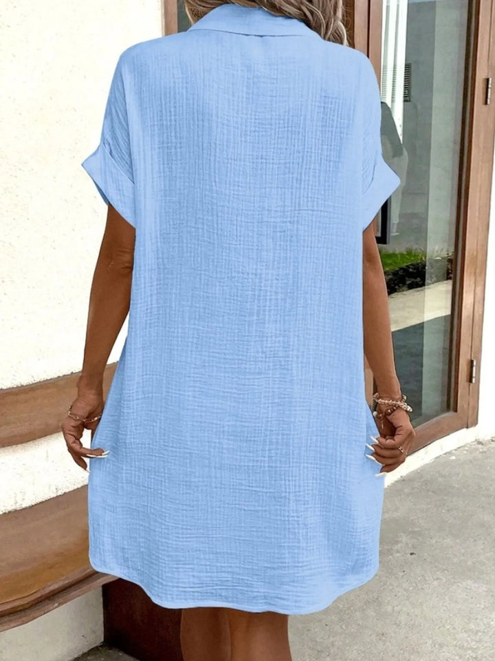 Cotton Shirt Mini Dress with Pockets for Women Summer