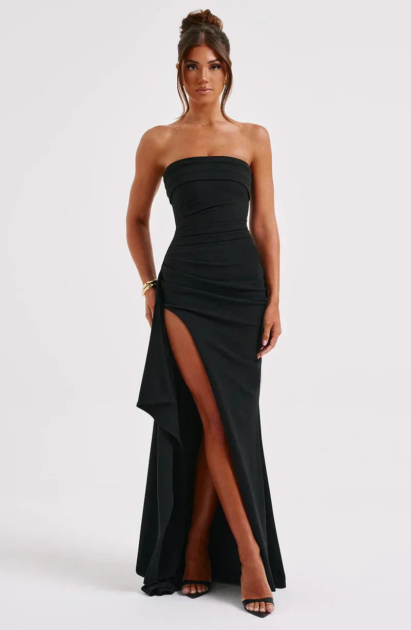 Women's Strapless Satin Dress Summer Evening Gown