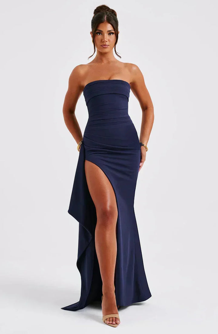 Women's Strapless Satin Dress Summer Evening Gown