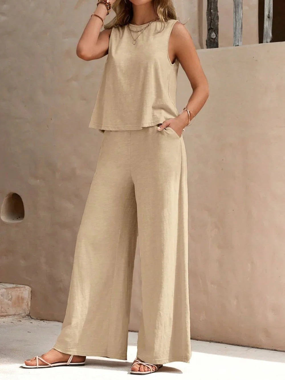 Two-Piece Wide Leg Knit Lounge Set for Women