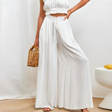 Women's Trousers Summer Fashion Breathable Cotton Linen Wide Leg Palazzo Pants